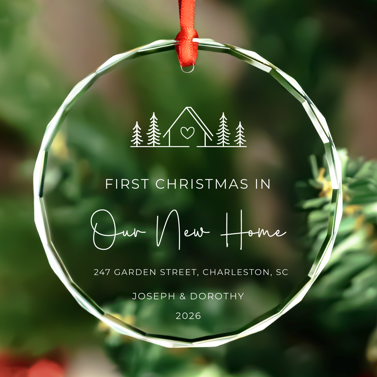 Personalized First Christmas at Our New Home Glass Ornament