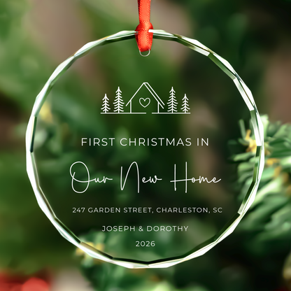 Personalized First Christmas at Our New Home Glass Ornament