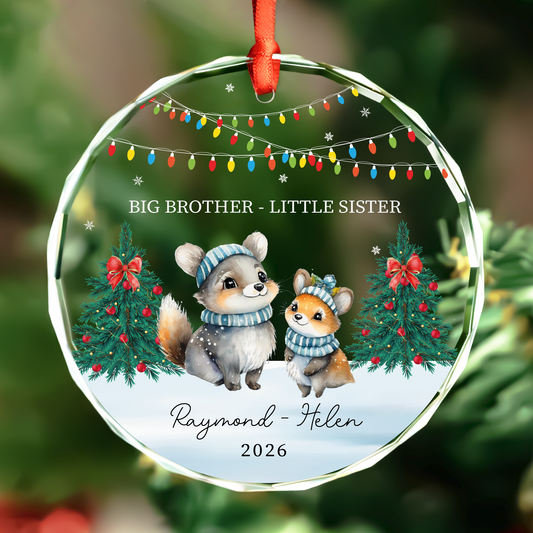 Personalized big brother little sister Christmas glass ornament