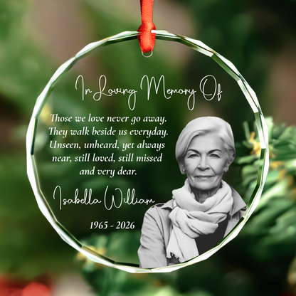 Personalized Portrait Photo Memorial Round Glass Ornament