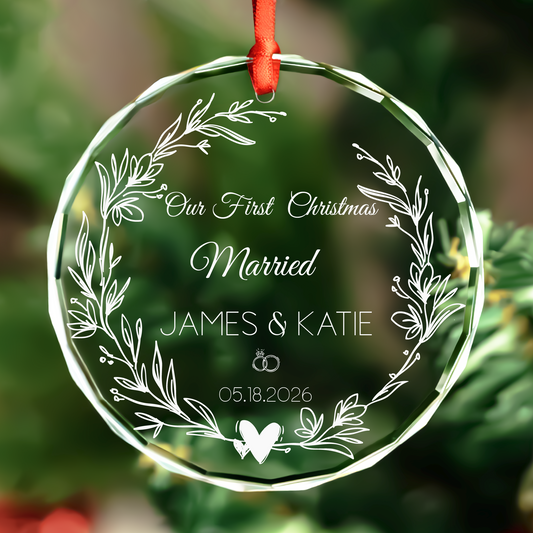 Personalized First Christmas Married GLASS Ornament
