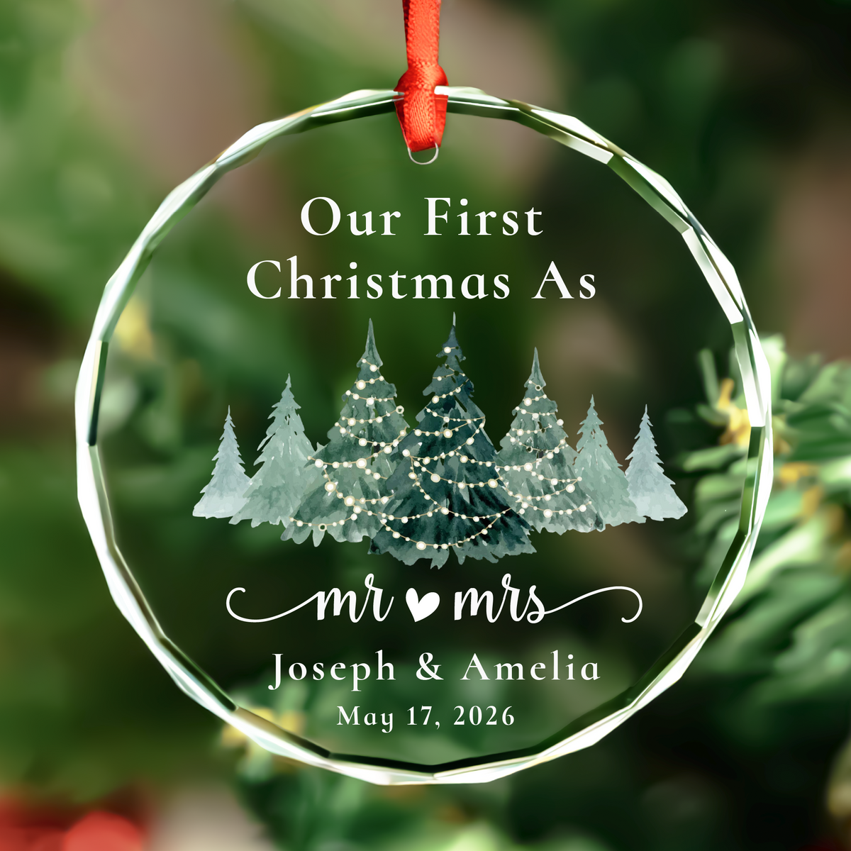 Watercolor Pines Mr & Mrs Ornament