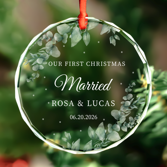 Personalized First Christmas Married Glass Ornament, Mr and Mrs