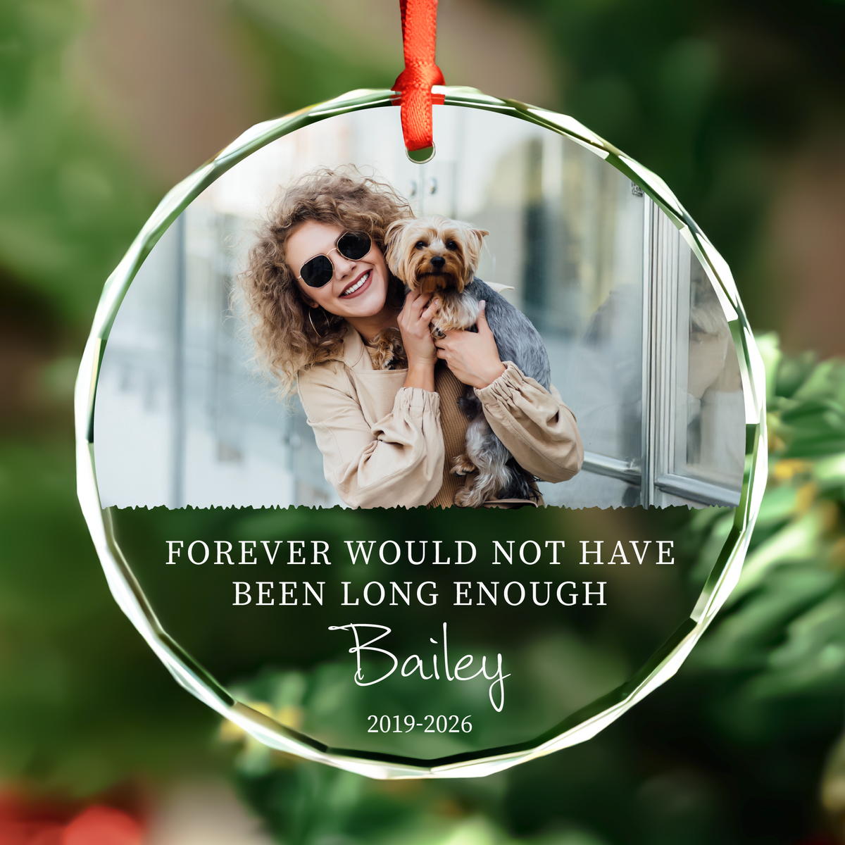 Personalized dog memorial glass Christmas ornament with angel wings