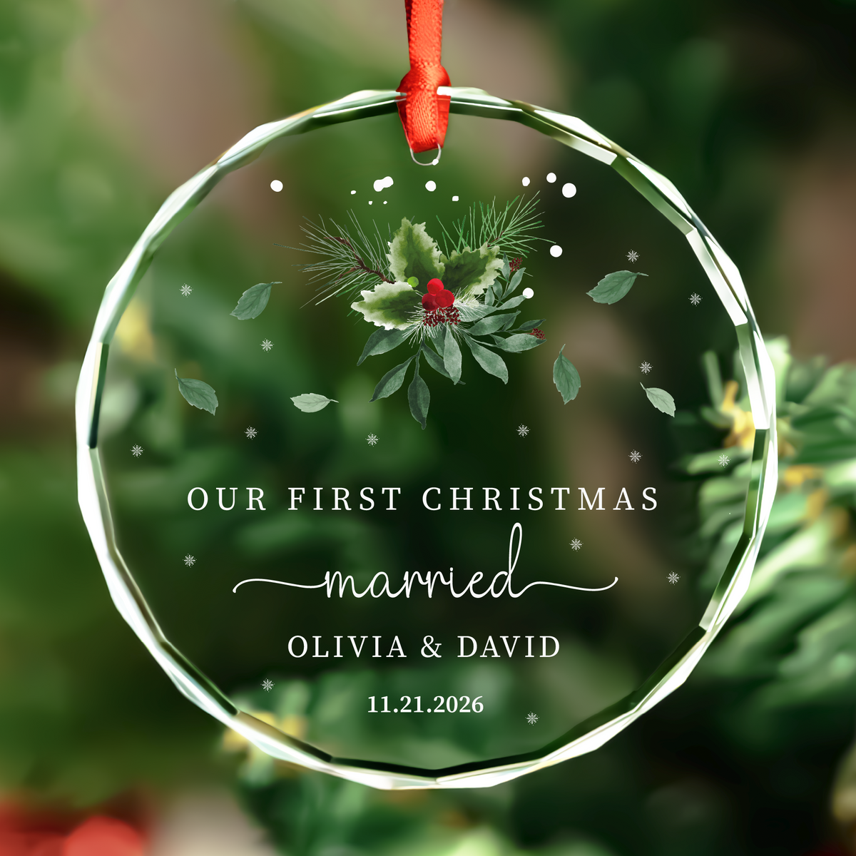 Classic Holly Heart Married Ornament