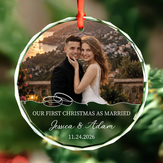 Personalized First Christmas Married Photo Christmas Ornament