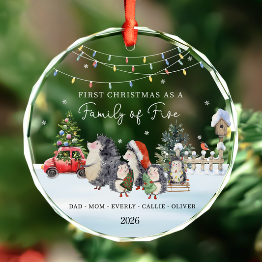 Personalized family of five Christmas glass ornament
