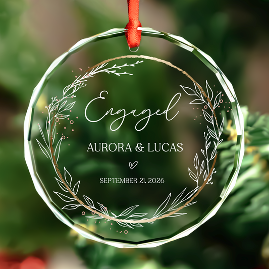 Personalized Floral First Christmas Engaged Ornament