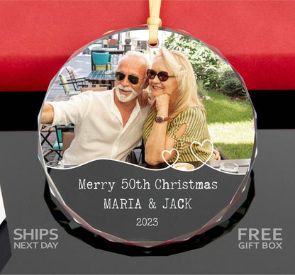 Anniversary Christmas Photo Ornament • Merry 10th 20 th 40th 50th Christmas Ornament • Wedding Keepsake • Mr Mrs Xmas Ornament 