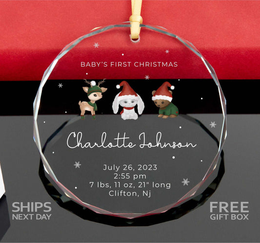 Baby Stats Christmas Ornament • Baby's 1st Christmas GLASS Ornament • New Born Baby Gift • New Baby Gift • Baby Announcement Gift 