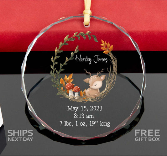 Baby Stats Ornament • Reindeer New Baby Ornament • Baby's First Christmas GLASS Ornament • Newborn Gift • Baby Reindeer Ornament 