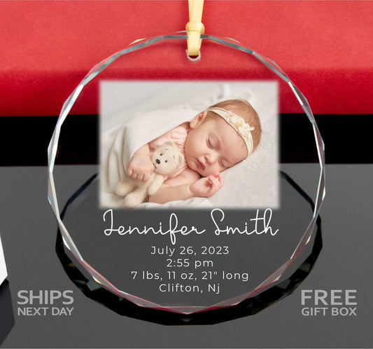 Baby's 1st Christmas GLASS Ornament • Baby Stats Ornament • New Born Baby Gift • New Mom Gift • Baby Announcement Gift 