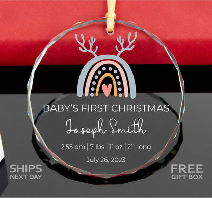 Birth Stats Ornament •  Baby's First Christmas GLASS Ornament • 2023 New Baby Ornament • Baby 1st Christmas Gift 