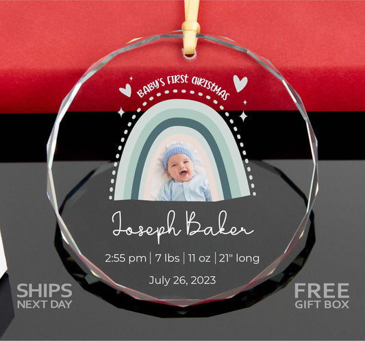 Blue Rainbow Baby Boy Photo Ornament • 1st Christmas Gift • 2023 Christmas Ornament • New Baby Ornament • Baby's First Christmas Gift 