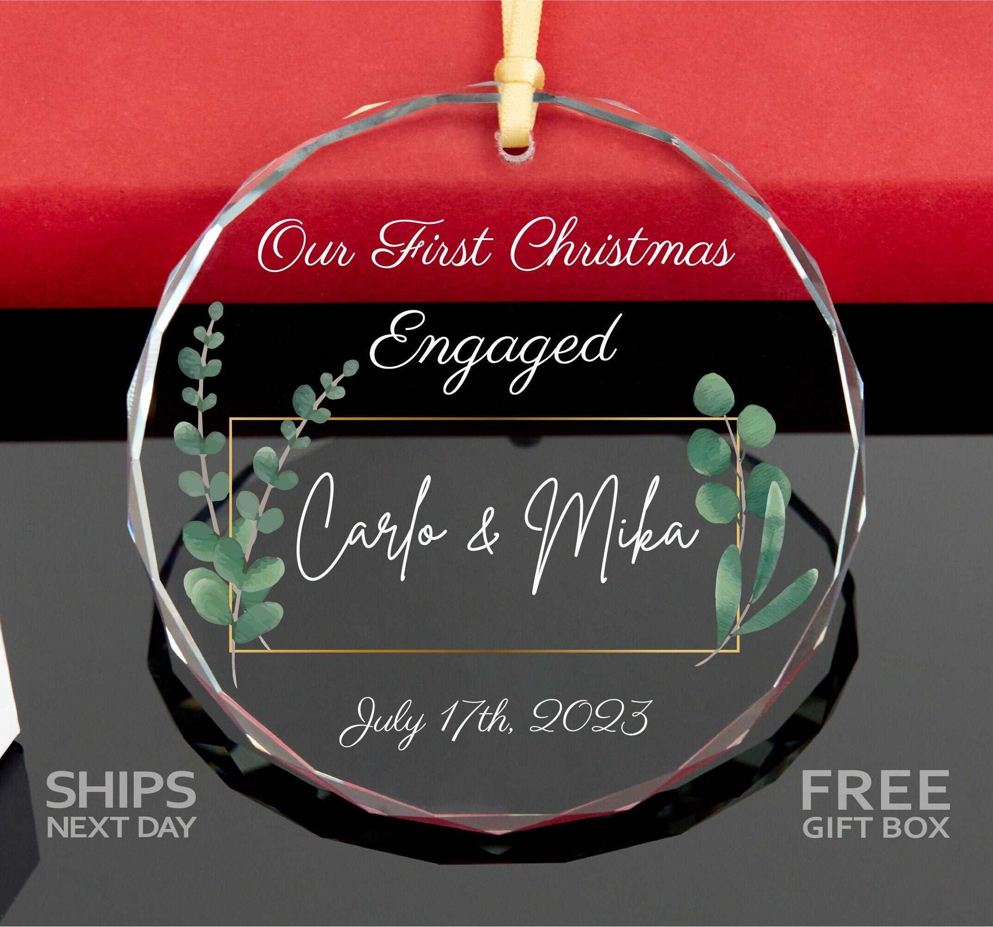 Engagement Christmas Ornament • First Christmas as Engaged Ornament • Personalized Christmas Engagement Keepsake 