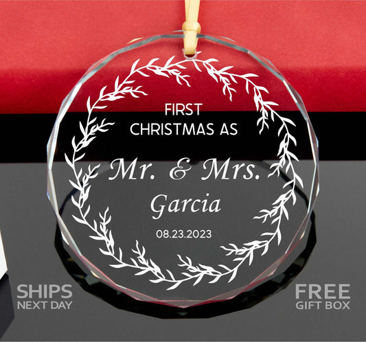 First Christmas As Mr. Mrs GLASS Ornament - Mr and Mrs Ornament - Our First Christmas Married Ornament 