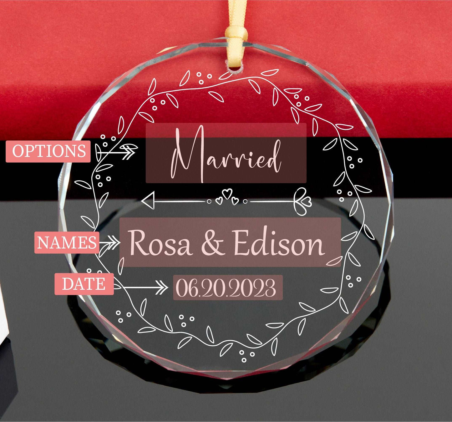 First Christmas Married GLASS Ornament • Newlywed Gift • Engagement Gift • Wedding Gift • Anniversary Gift 