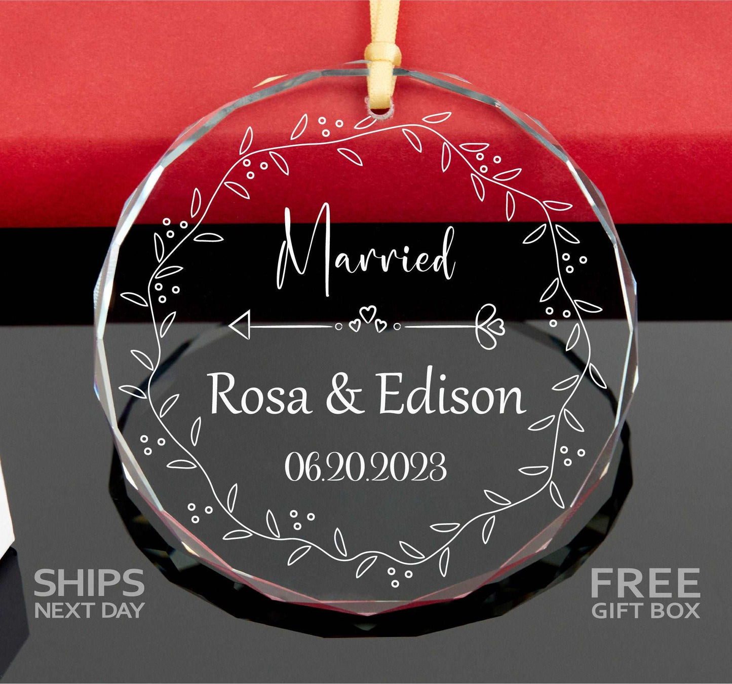 First Christmas Married GLASS Ornament • Newlywed Gift • Engagement Gift • Wedding Gift • Anniversary Gift 