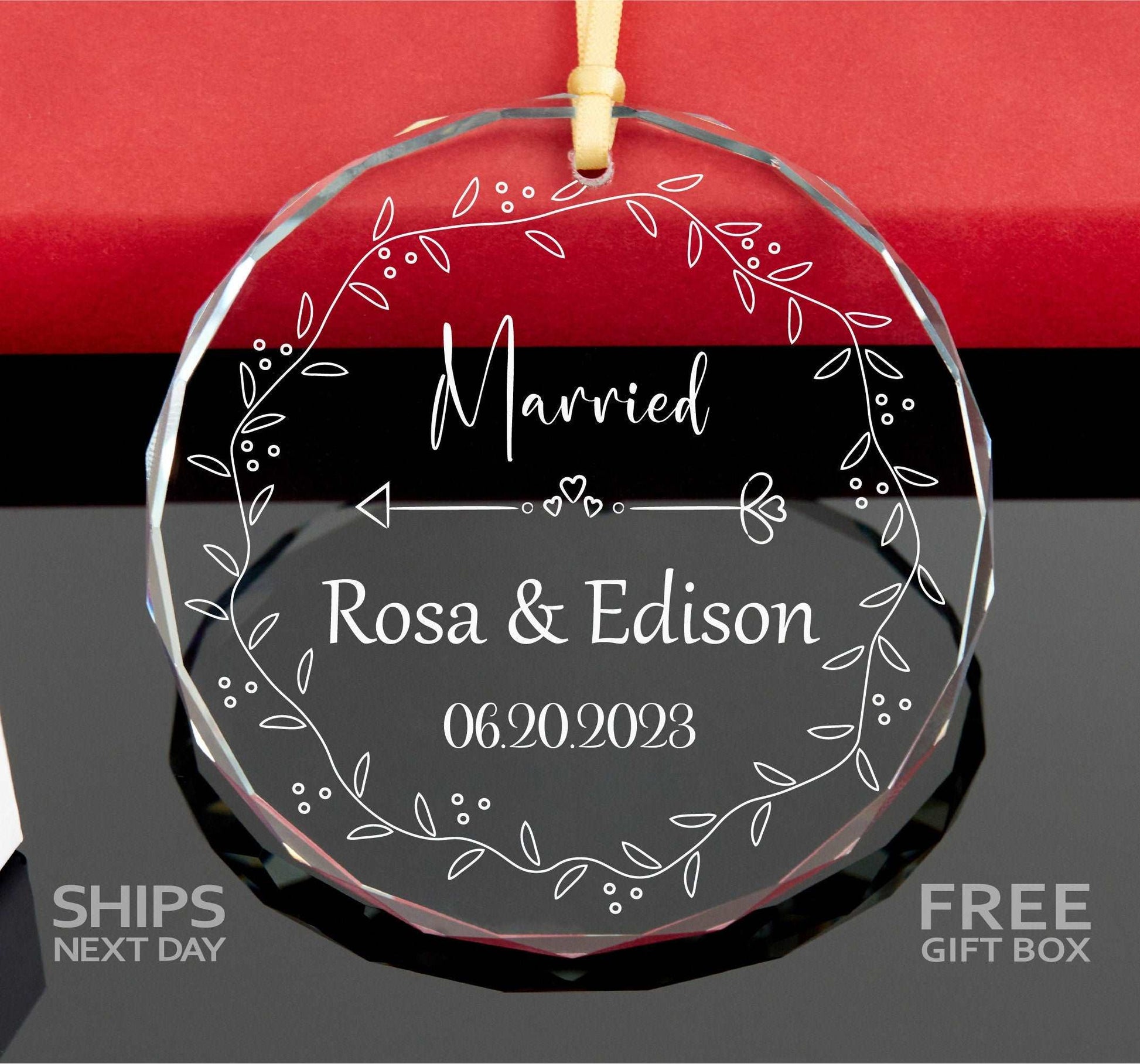 First Christmas Married GLASS Ornament • Newlywed Gift • Engagement Gift • Wedding Gift • Anniversary Gift 