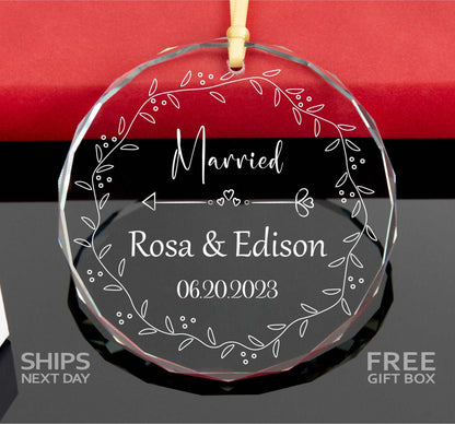 First Christmas Married GLASS Ornament • Newlywed Gift • Engagement Gift • Wedding Gift • Anniversary Gift 