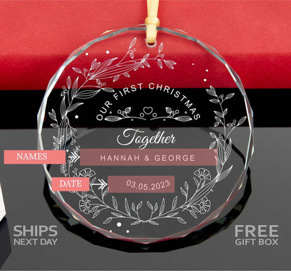 First Christmas Married Ornament • Mr and Mrs GLASS Ornament •  First Christmas Engaged Keepsake • Together Ornement 