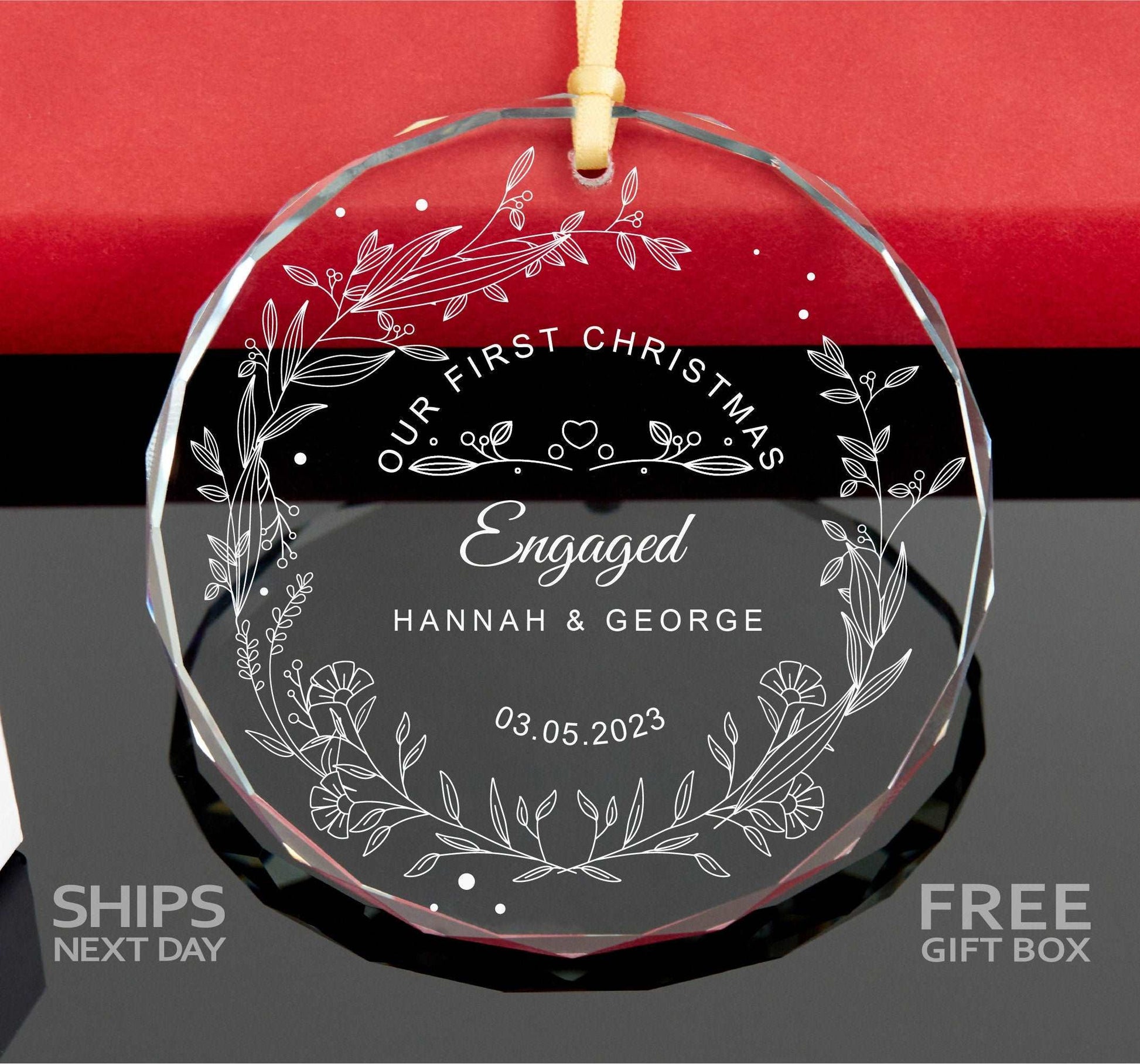 First Christmas Married Ornament • Mr and Mrs GLASS Ornament •  First Christmas Engaged Keepsake • Together Ornement 