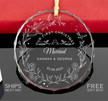 First Christmas Married Ornament • Mr and Mrs GLASS Ornament •  First Christmas Engaged Keepsake • Together Ornement 