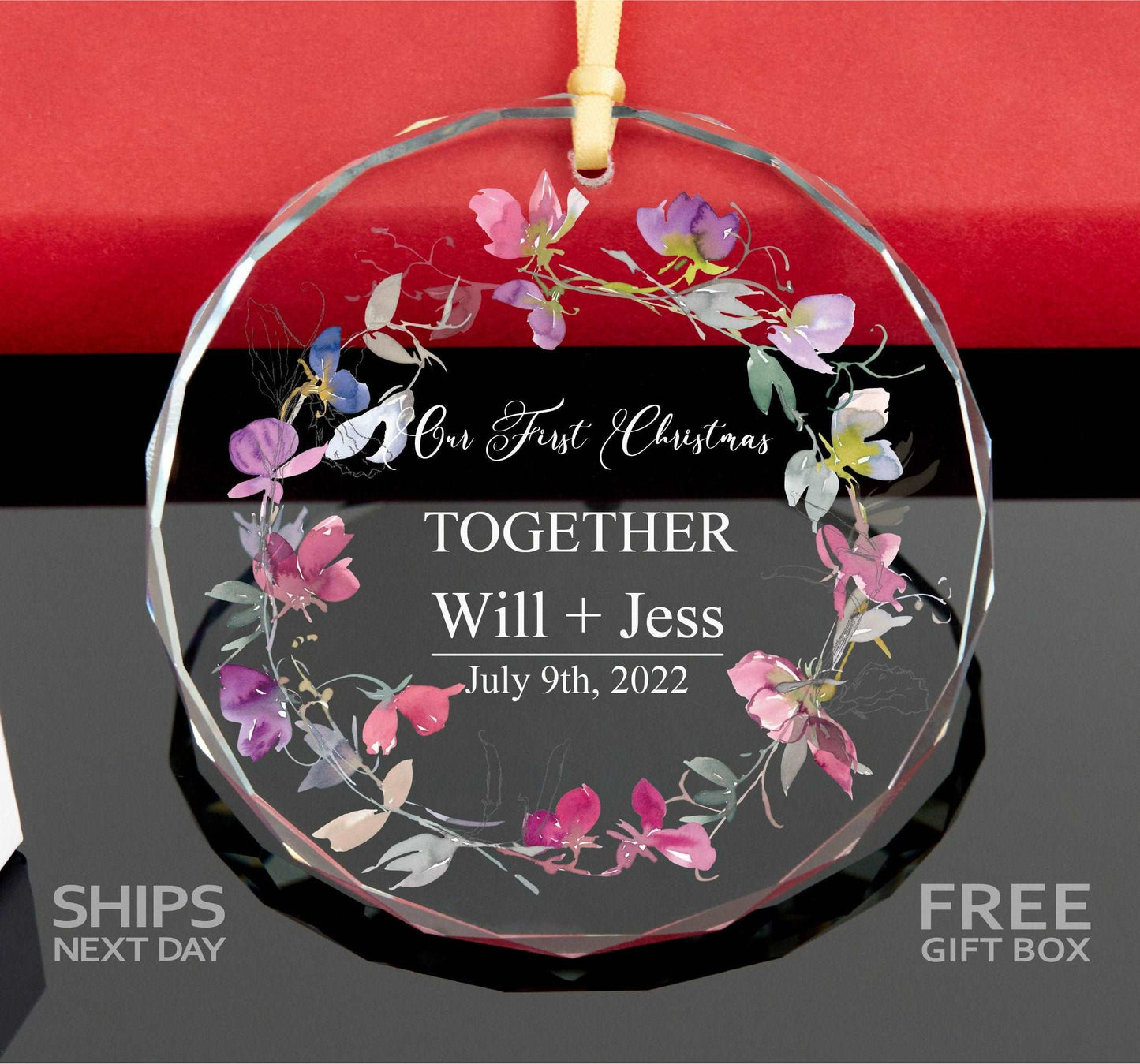 Floral First Christmas Married Ornament 2023 • Couples Christmas Ornament •  Engaged Ornament •  Engagement Gift 