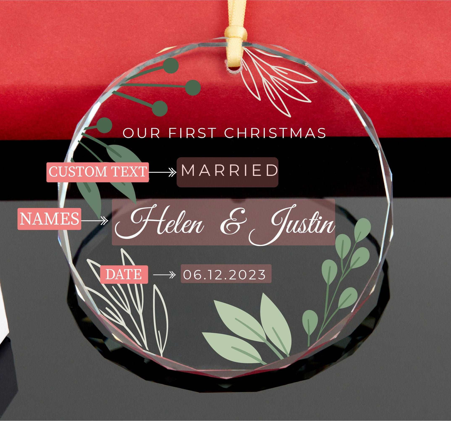 Glass Engaged Ornament •  Engagement Party Gift • Personalized Engagement Gift • First Christmas as Engaged Ornament 