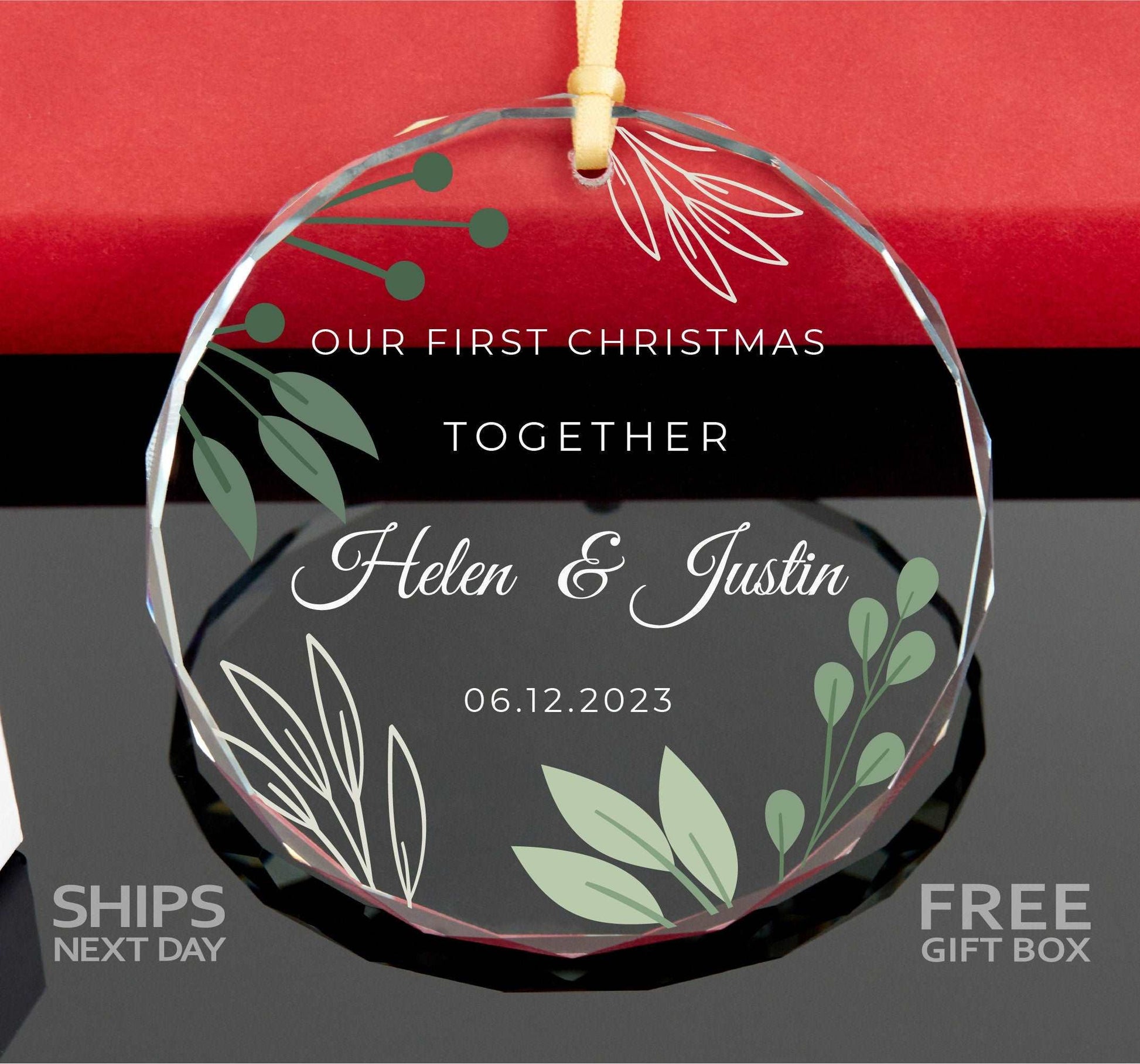 Glass Engaged Ornament •  Engagement Party Gift • Personalized Engagement Gift • First Christmas as Engaged Ornament 