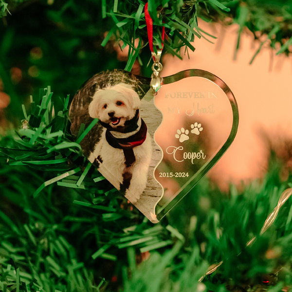 Split Heart Pet Photo Memorial Ornament