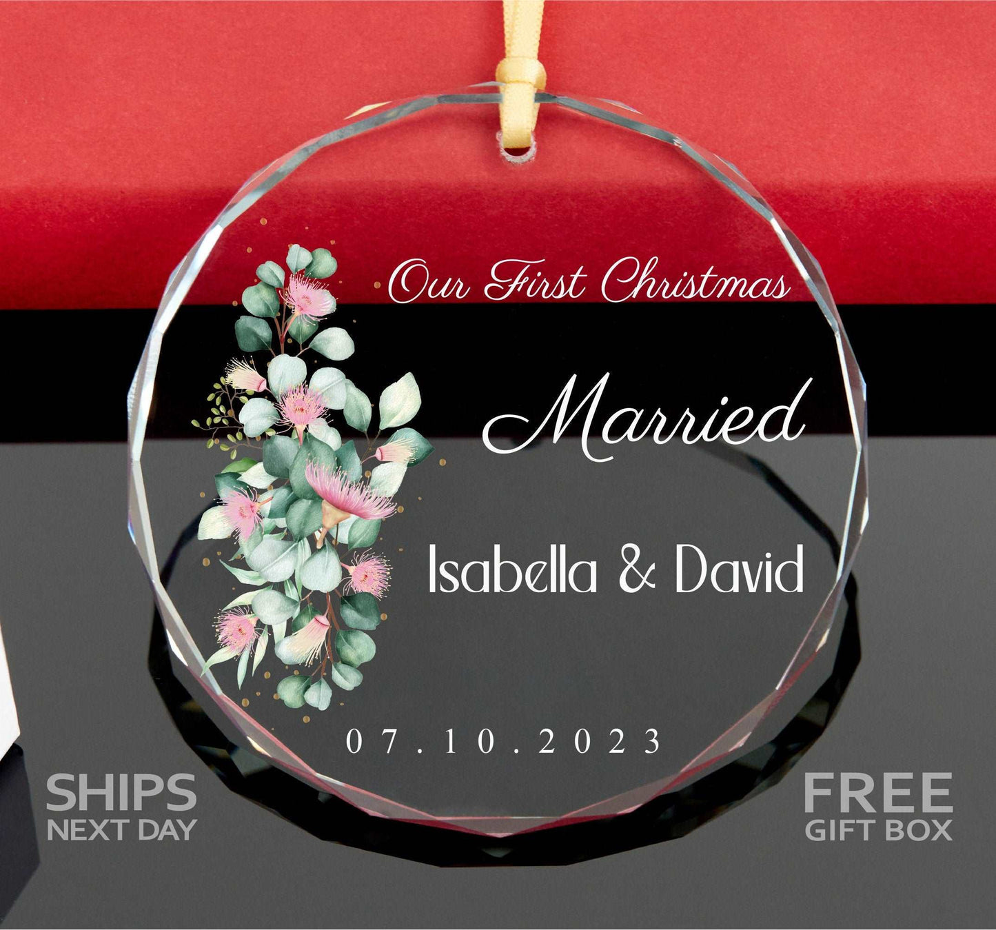 Married Christmas Ornament • Couple Ornament • Wedding Gift • Wedding Date Ornament • Engagement Gift 