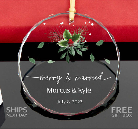 Merry and Married Christmas Ornament 2023 • First Christmas as Married Ornament • Engagement Gift 