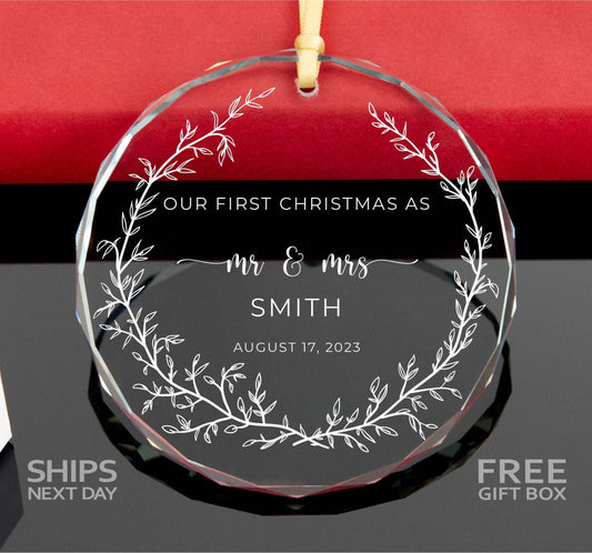 Mr. Mrs. Ornament • First Christmas as Married Ornament • Merry and Married Ornament • Newlywed Gift • Clear Glass Ornament 