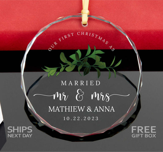 Mr and Mrs Christmas Ornament • Our First Christmas Married GLASS Ornament • Married as Mr and Mrs Ornament 