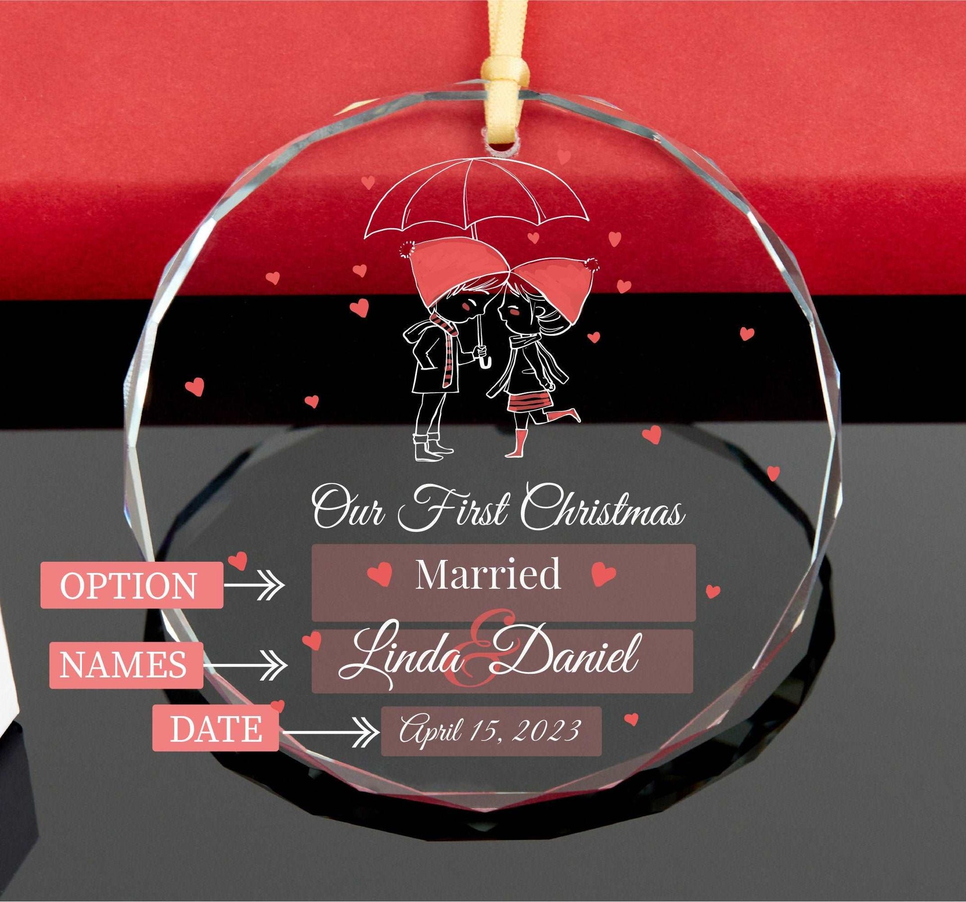 Mr and Mrs GLASS Ornament • Our First Christmas Married Ornament • Newlywed Gift 