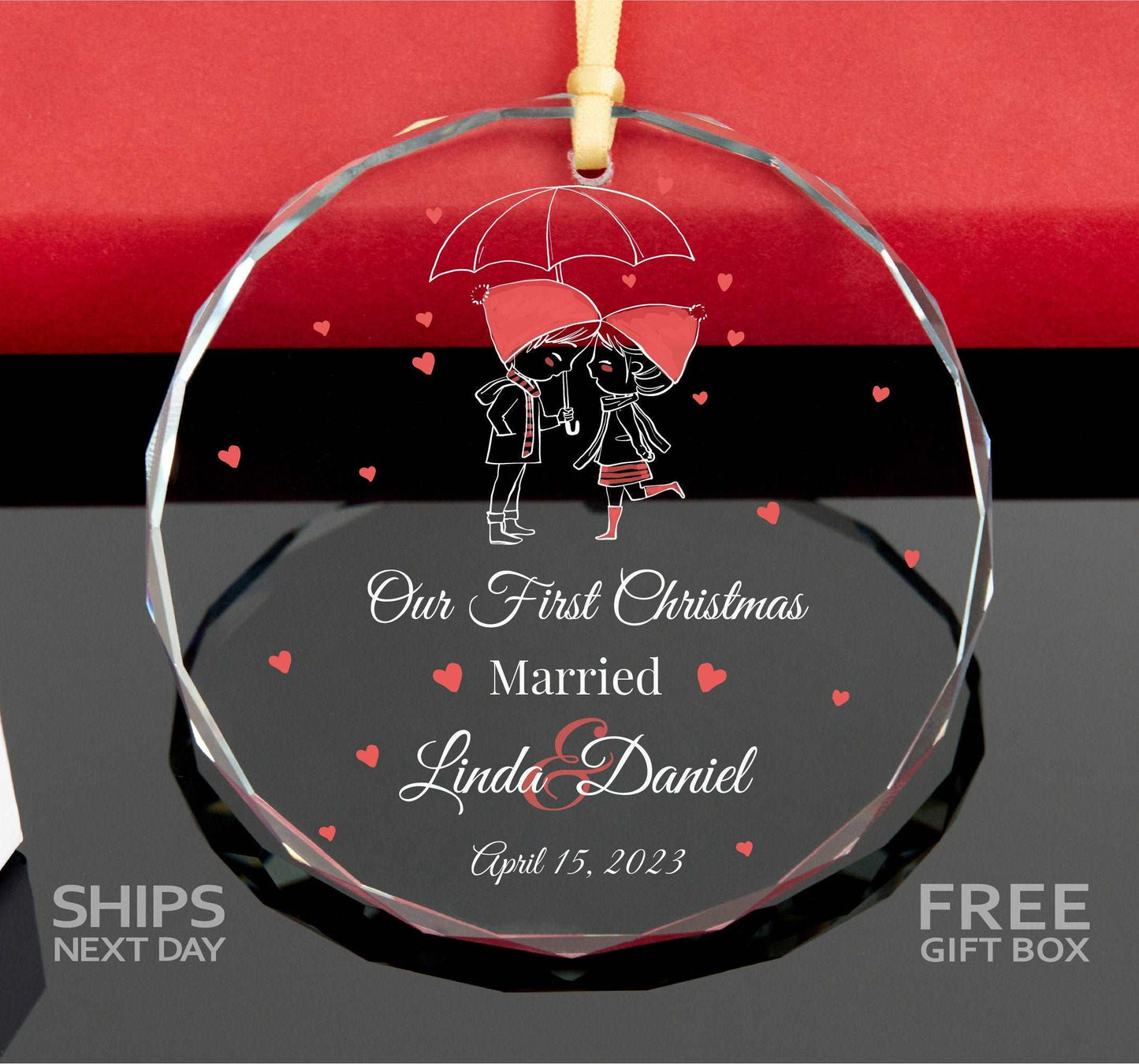 Mr and Mrs GLASS Ornament • Our First Christmas Married Ornament • Newlywed Gift 