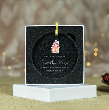 New Home Christmas Ornament • First Christmas In Our New House Ornament • Address Glass Ornament 