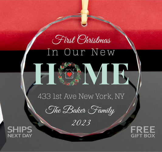 New Home Glass Ornament • Our First Christmas In Our New Home Ornament • 2023 New House Ornament • Address Ornament 