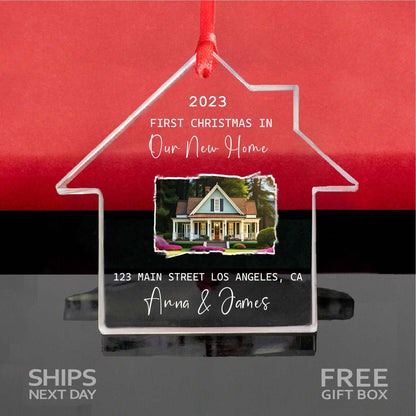 New Home Ornament 2023 • House Photo Ornament • First Christmas Our New Home Ornament • Home Glass Ornament 