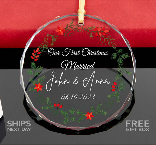 Our First Christmas as Married GLASS Ornament • Personalized Mr and Mrs Ornament • Newlywed Christmas Gift 