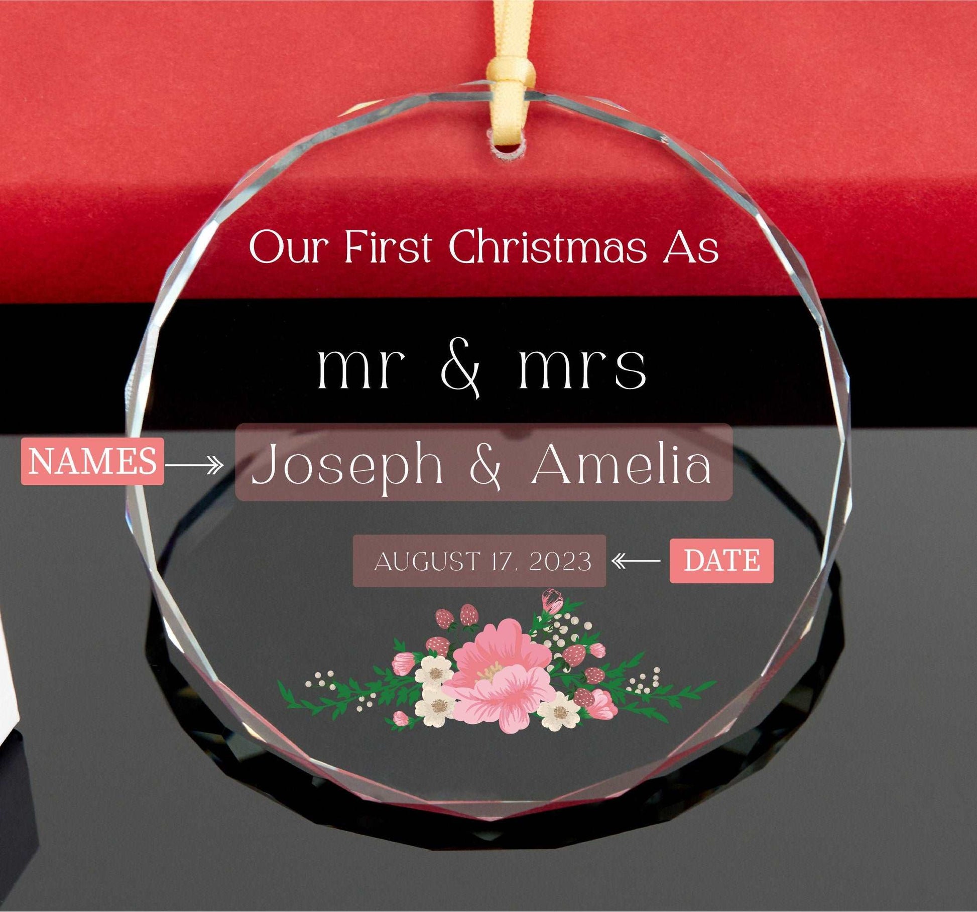 Our First Christmas as Mr and Mrs Ornament • Mr & Mrs Ornament • 1st Christmas as Married Ornament • Newlywed Gift • Clear Glass Ornament 