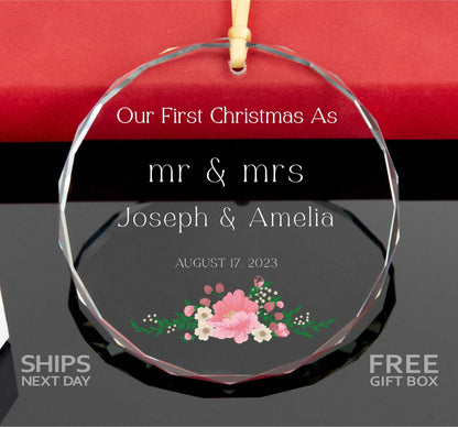 Our First Christmas as Mr and Mrs Ornament • Mr & Mrs Ornament • 1st Christmas as Married Ornament • Newlywed Gift • Clear Glass Ornament 