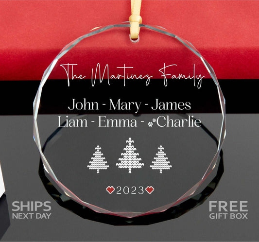 Personalized 2023 Family Christmas Ornament with Pets • Glass Christmas Ornament • Personalized Family Ornament 