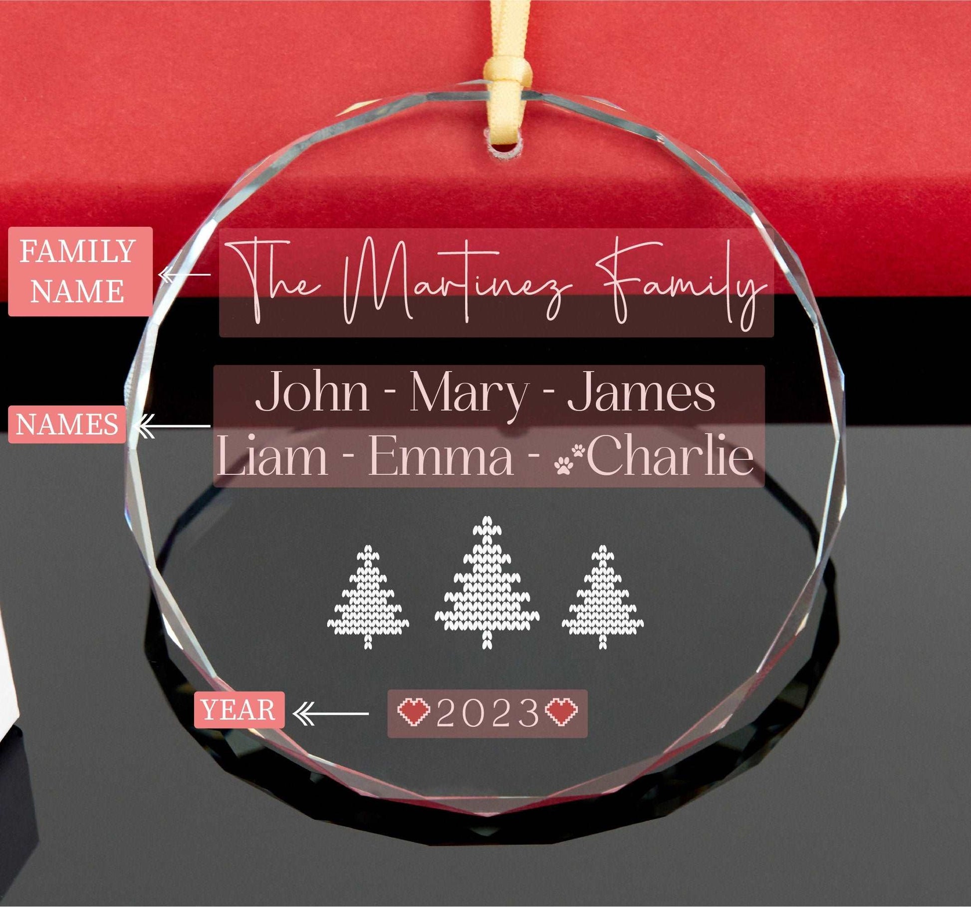 Personalized 2023 Family Christmas Ornament with Pets • Glass Christmas Ornament • Personalized Family Ornament 