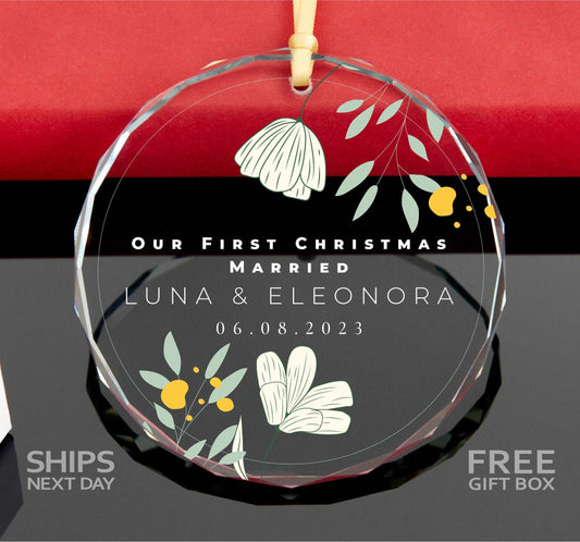 Personalized 2023 First Christmas as Married Ornament • Married Ornament • Floral Engagement Gift • Wedding Gift • Christmas Keepsake 