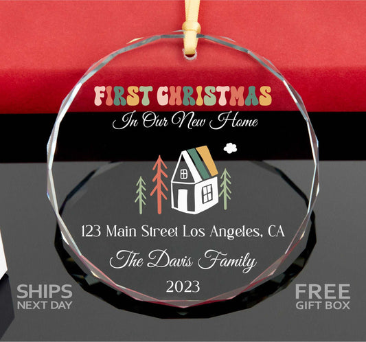 Personalized 2023 New Home Glass Ornament • Groovy First Christmas In Our New Home Ornament • 2023 New Home Gift 