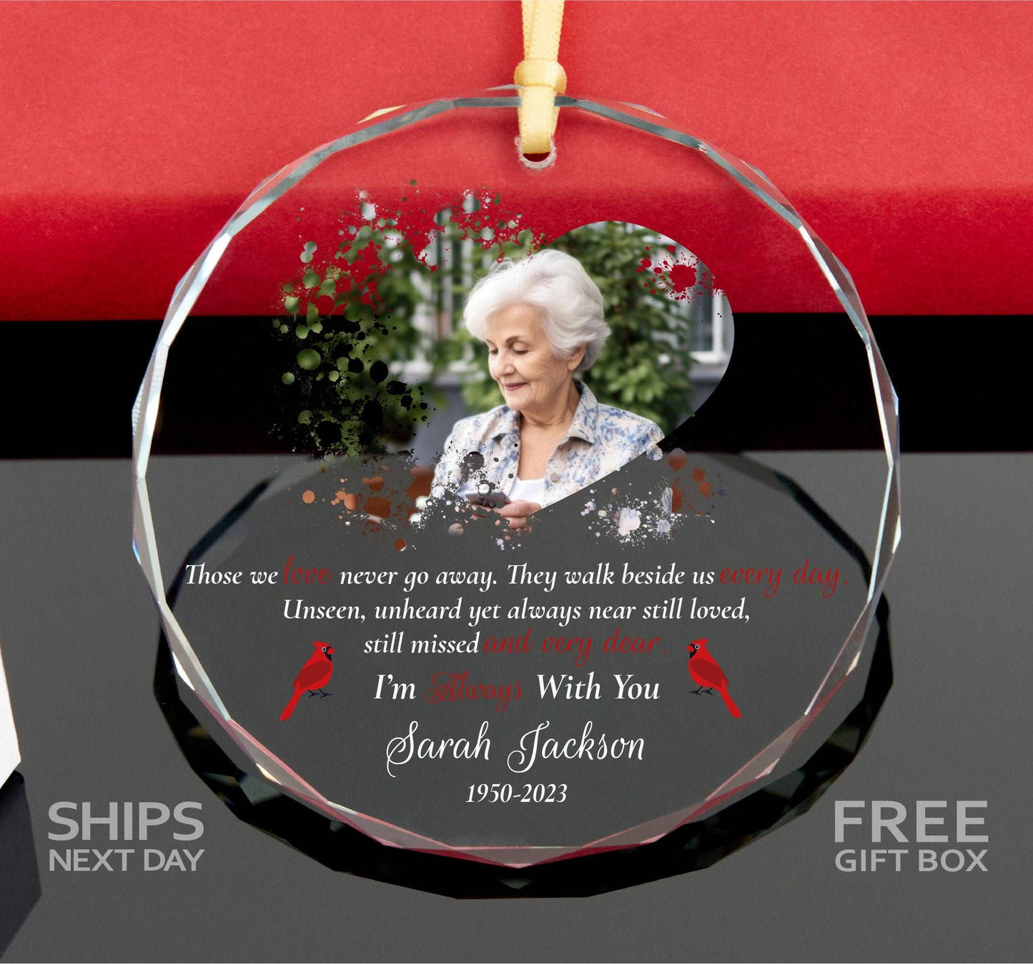 Personalized Cardinal Memorial Photo Ornament • Memorial Christmas Gift • In Loving Memory of Loved Ones Ornament • Sympathy Gift • Remembrance Gift 