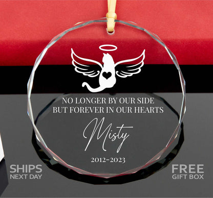 Personalized Cat Memorial Ornament • Cat with Wings Christmas Ornament • Cat Angel Glass Ornament • Personalized Glass Ornament 