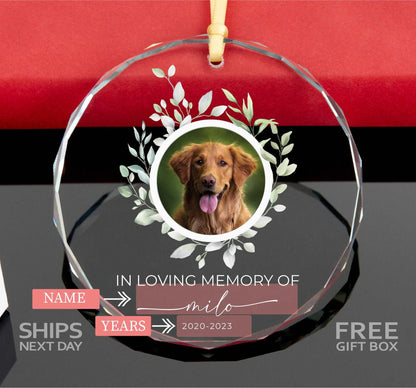 Personalized Dog Memorial Glass Ornament •  Pet Photo Memorial Ornament • Cat Memorial Ornament • In Loving Memory of • Dog Christmas Ornament 